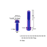 M6 Torx titanium bolt measurement diagram showing head, thread pitch, and length options. Premium Grade 5 titanium stem bolt for Sur-Ron, Talaria and e-moto upgrades.