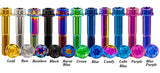 Titanium Torx stem bolts in multiple anodized colors, displayed upright to show finish options and flower-head design.